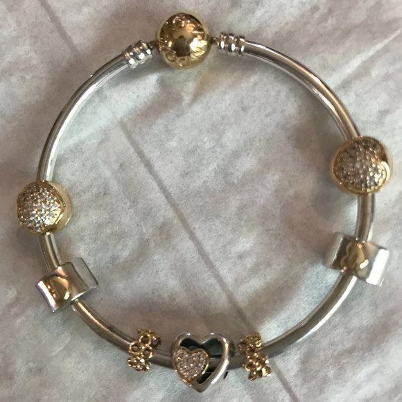 Pandora Real Gold & Sterling Silver Bracelet with Real Gold & Sterling Charms - Picture 1 of 1